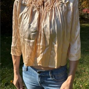 Vintage 1940s silk satin peach bed jacket